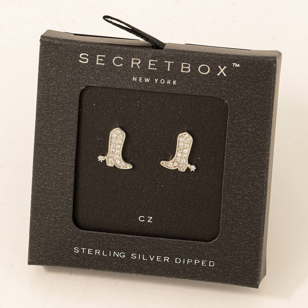Fame Accessories - Secret Box Studded Cowboy Boot Earrings