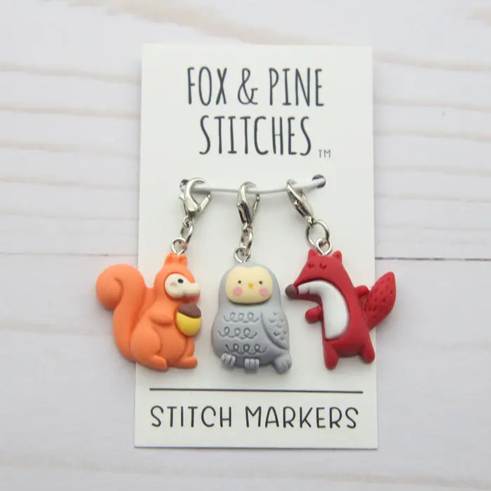 Fox and Pine Stitch Markers